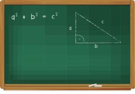 written formulas on a drawn green chalkboard