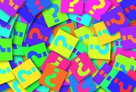 question marks on colorful cards