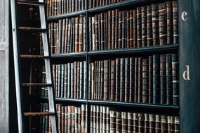 staircase near the bookshelves in the library