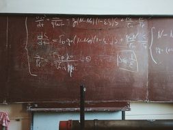 written formulas on a brown school blackboard