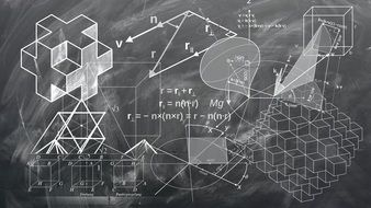 White geometry models drawing on the blackboard