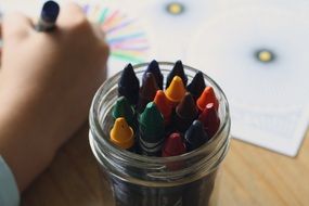 colored pencils in a glass closeup