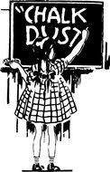Vintage drawing of a schoolgirl by the blackboard