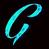 blue letter on black background