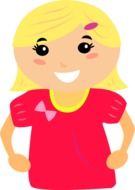 painted blonde schoolgirl in the red t-shirt with pink bow- tie