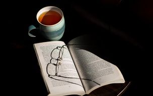 book, glasses and Cup of tea