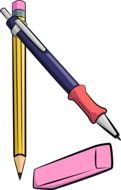 drawn pen, pencil and eraser