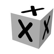 wooden cube with the letter "x"