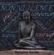 Gandhi on a black background against violence