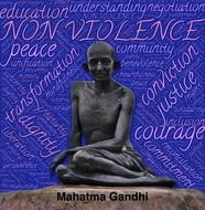 Gandhi on a blue background against violence