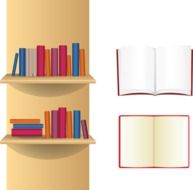 Books on shelves clipart