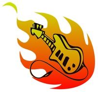 drawing of a guitar on a flame of fire