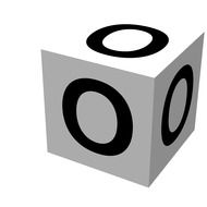 Letter O on white cube, drawing