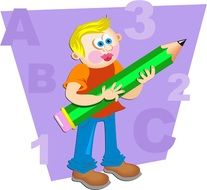 cartooned boy with pencil