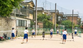 Schoolchildren play Tennis, Japan
