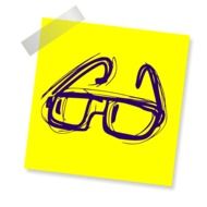 yellow sticker with glasses