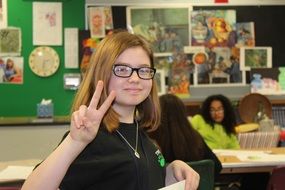 student girl at her desk