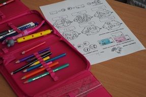 School Pencil Case and Paper with counting task