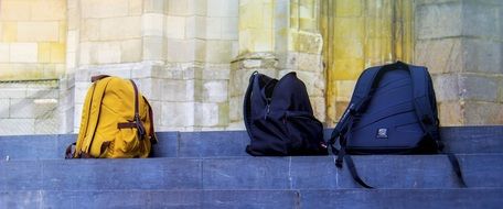 backpacks on the stairs