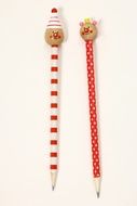 two Pencils with funny heads on ends