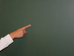 the index finger of the hand shows on the blackboard