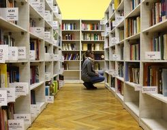 girl in modern library