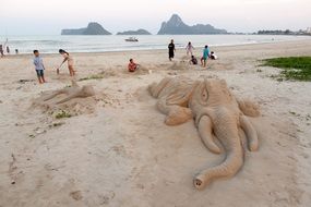 sand sculptures on the beach in thailand