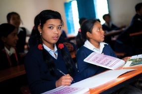 students on an exam at school