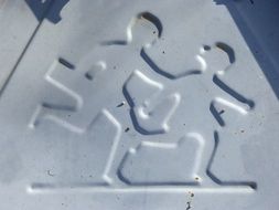 children running to school, Relief Grey traffic Sign