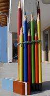 decoration of school column by big pencils