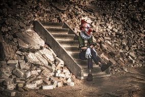 clown on the stone stairs