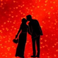 silhouette of romantic wedding couple