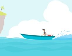 painted fisherman on a motor boat