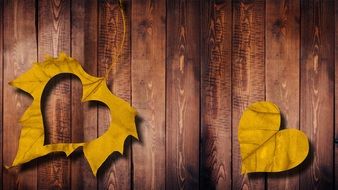 parts of Heart cut Leaf on wooden surface