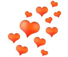 red hearts of different sizes on a white background