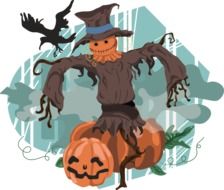 drawing of a scarecrow with pumpkins for halloween