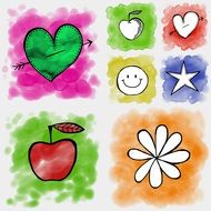 illustration of bright watercolor icons