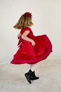 Running Little Girl in Red Dress