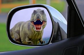 dinosaur reflection in the side mirror