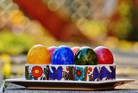 colorful Easter eggs in the box