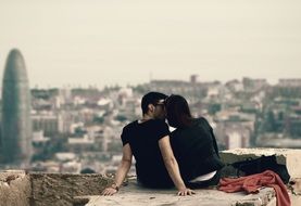 couple in love on barcelona background