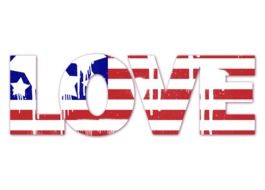 love word patterned american flag