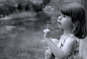 Black and white photo of the girl's emotions