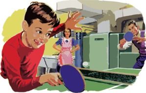 vintage image of a family table tennis game