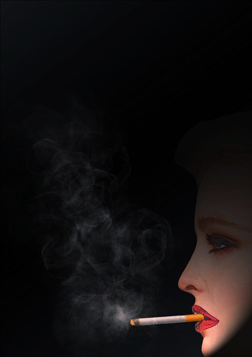 clipart of drawn profile of a girl with a cigarette
