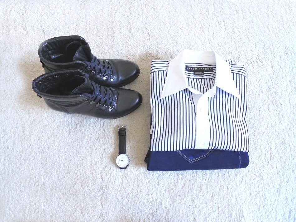 daniel wellington watch, shirt and ralph shoes