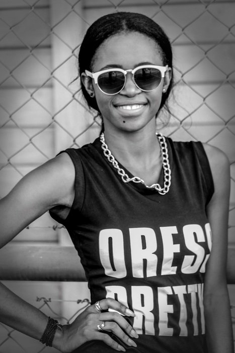 grey portrait of woman with sunglasses