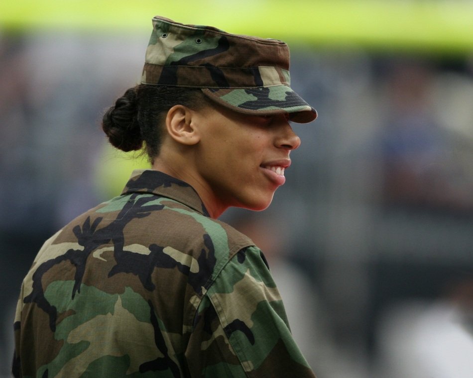 dark skin Military Woman looking aside