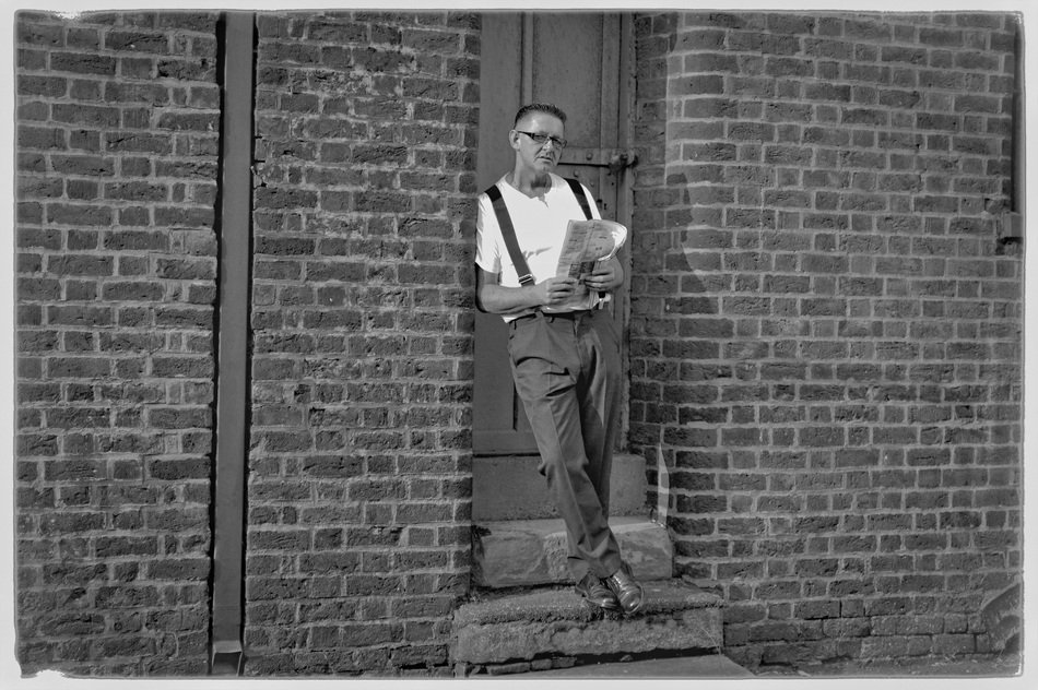 Black and white retro photo of the man