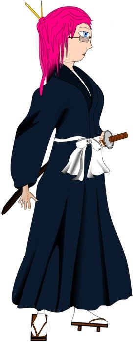 painted samurai girl with pink hair